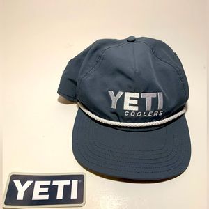 Yeti Coolers Adjustable Rope Gray Hat Mens Snapback Trucker Cap And Sticker.
